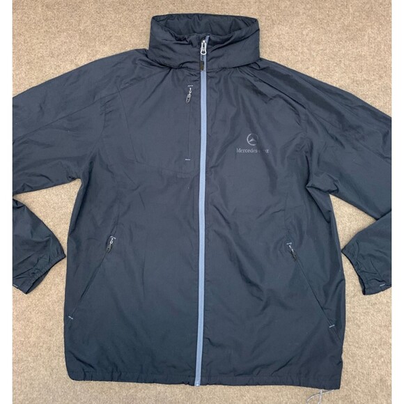 Mercedes-Benz Jacket Mens M Lightweight Hooded Black Windbreaker Zip-Up - Picture 1 of 10